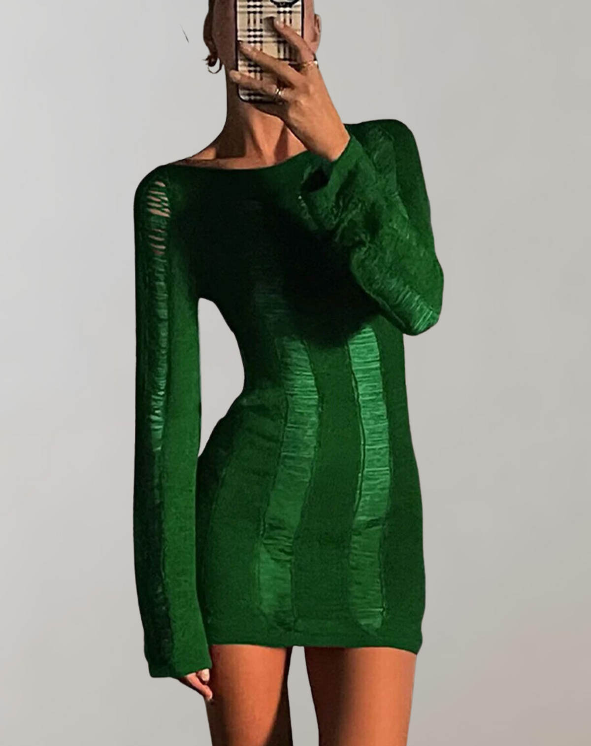Langarm-Minikleid aus atmungsaktivem Stoff – runder Ausschnitt, elegantes Design für alle Anlässe 8