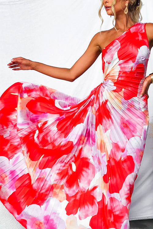 Damen-Sommerkleid, eine Schulter, plissiertes Polyester, für Mittsommer und Fest-4
