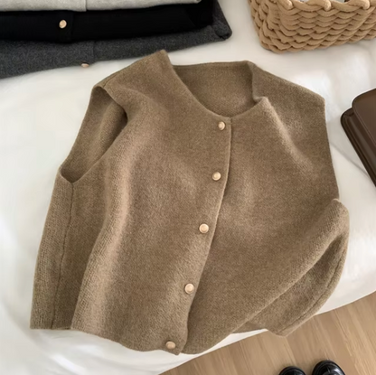 Damen-Strickweste, mit Knopfdesign, ärmellos, zeitloser Stil-5