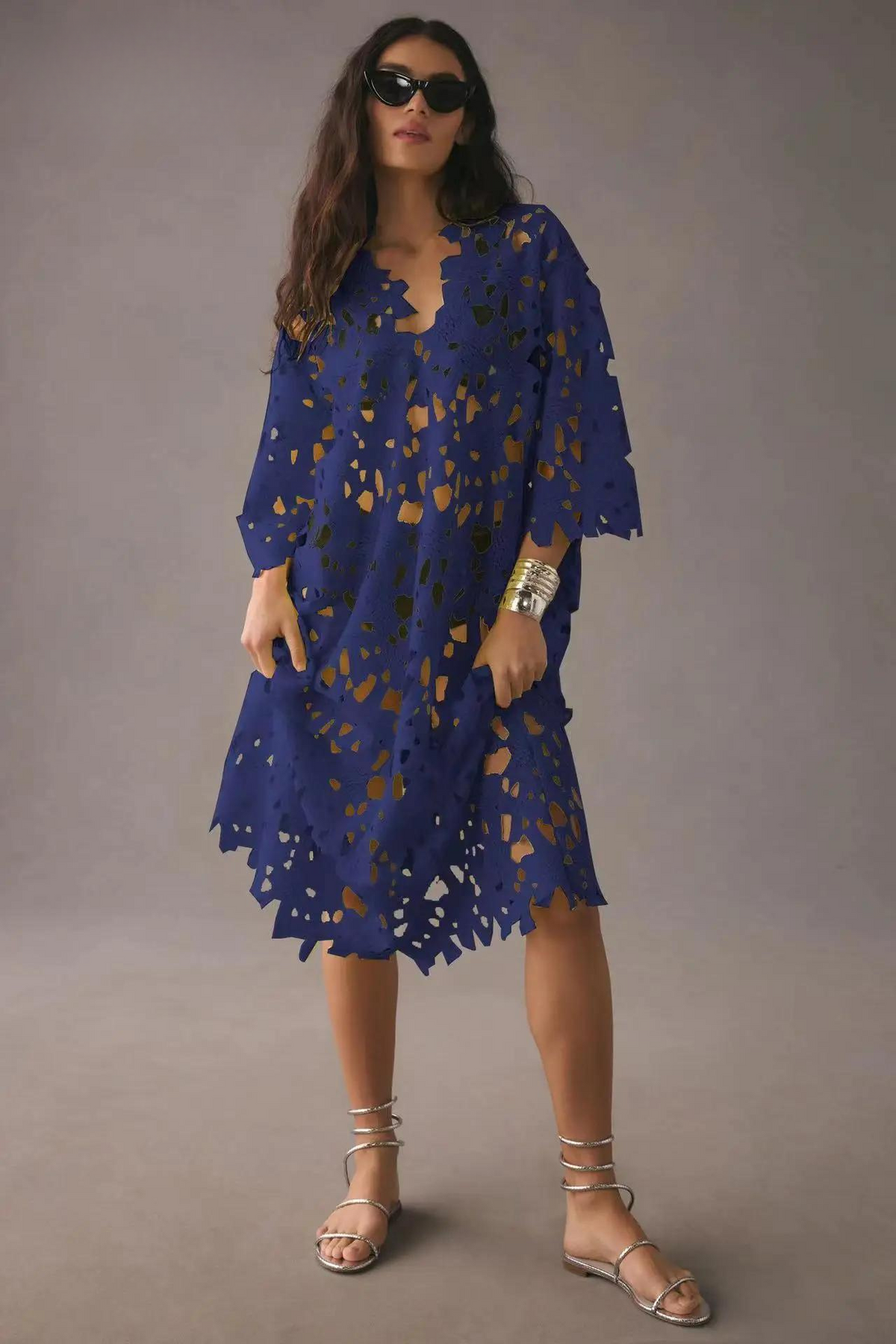 Damen-Maxikleid, langer leichter Stoff, mit eleganten Design-5