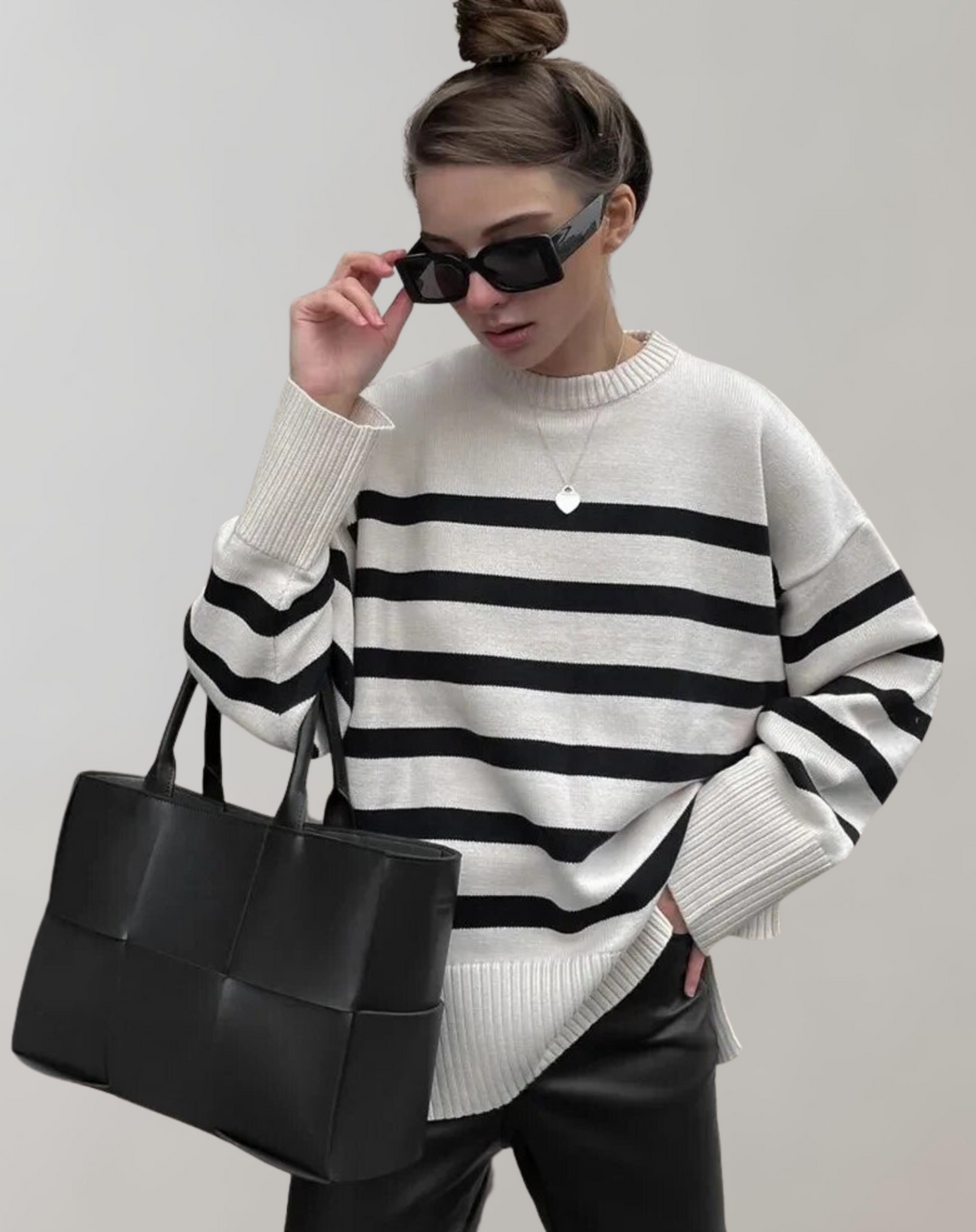 Damen-Strickpullover, oversized, gestreift, dickes Material-1
