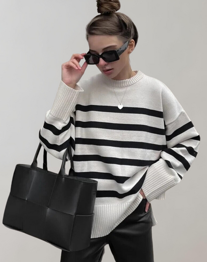 Damen-Strickpullover, oversized, gestreift, dickes Material-1