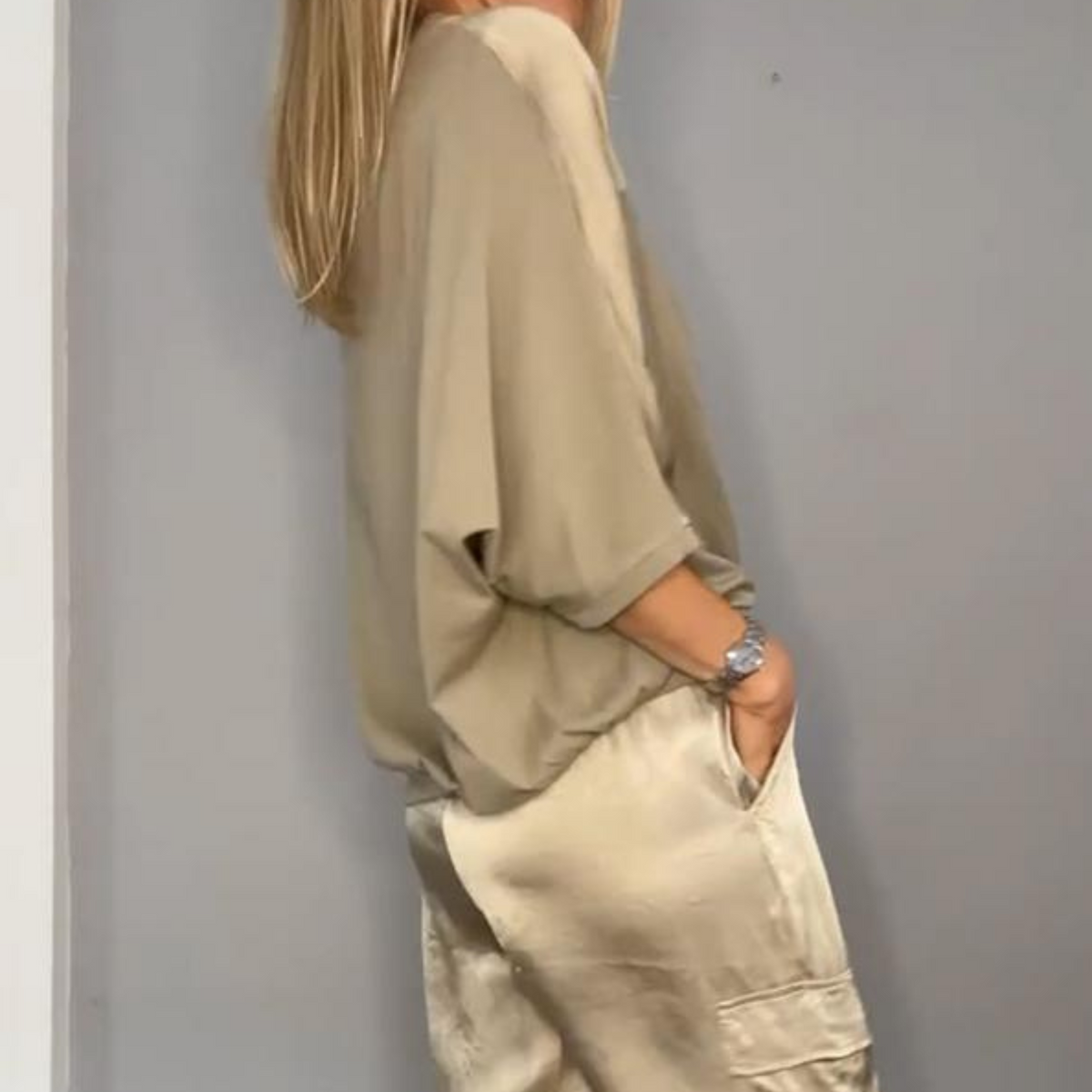 Damen-Set aus Satinhose und Top, lässig, Satin-4