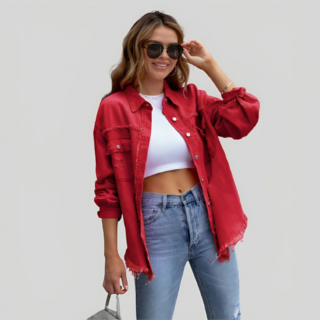 Variant image for Damen Hemdjacke mit Fransen Trendiges Design Hochwertiger Stoff-13