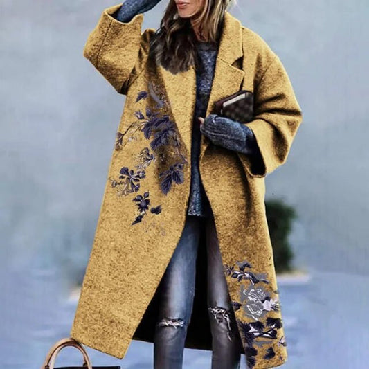 Langer Wintermantel Damen Blumenmuster Polyester für kalte Tage-1