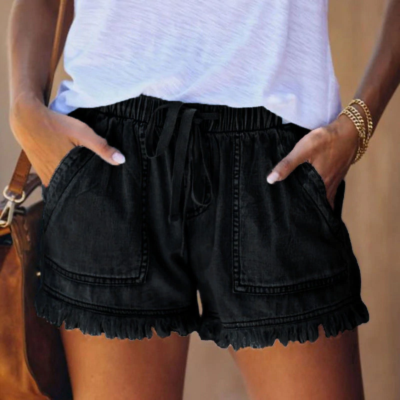 Damen-Shorts, hohe Taille, dehnbarer Denim 1