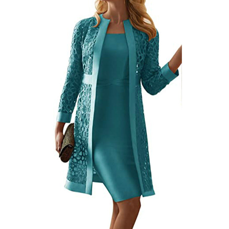 Damen-Kleid, zweiteilig, Spitze, Polyester, für formelle Anlässe-5