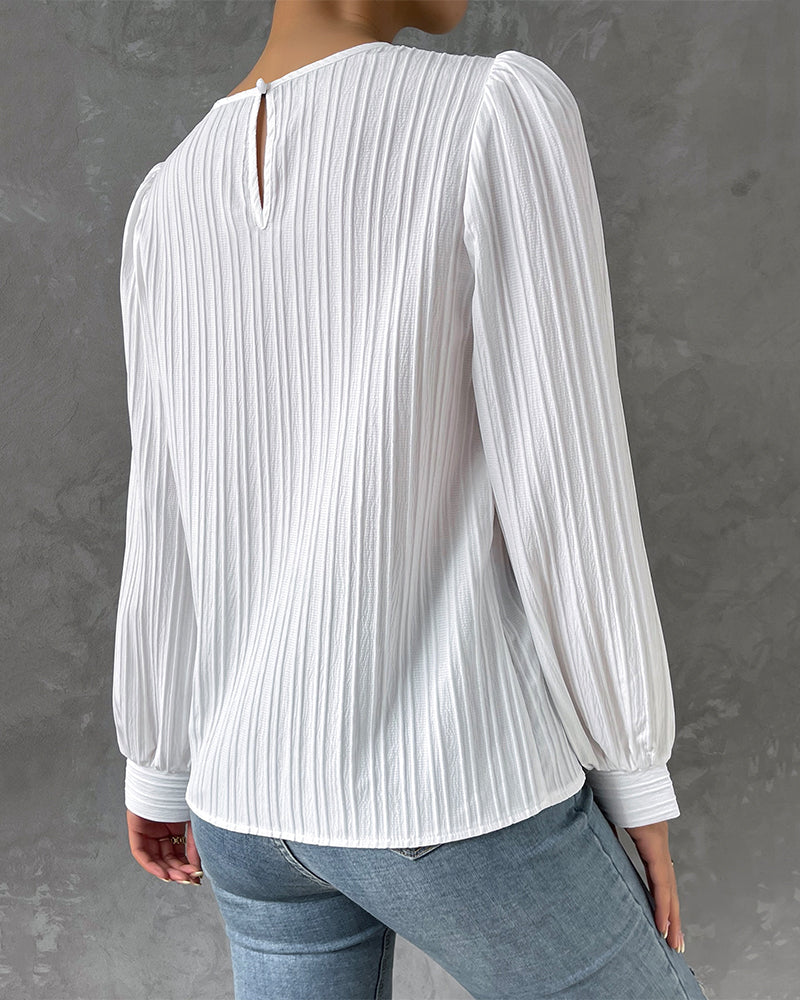 Damen Bluse Langarm Monochrom Atmungsaktives Material-4