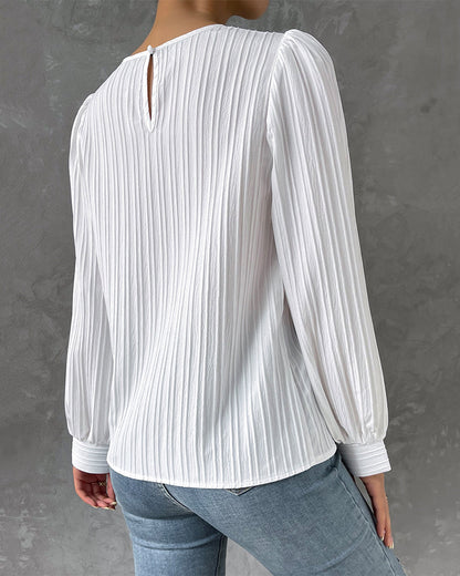 Damen Bluse Langarm Monochrom Atmungsaktives Material-4
