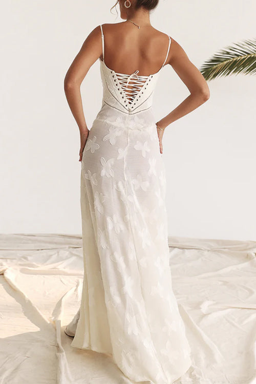 Damen-Maxikleid, Spaghettiträger, Blumen, Baumwolle, Polyester-4