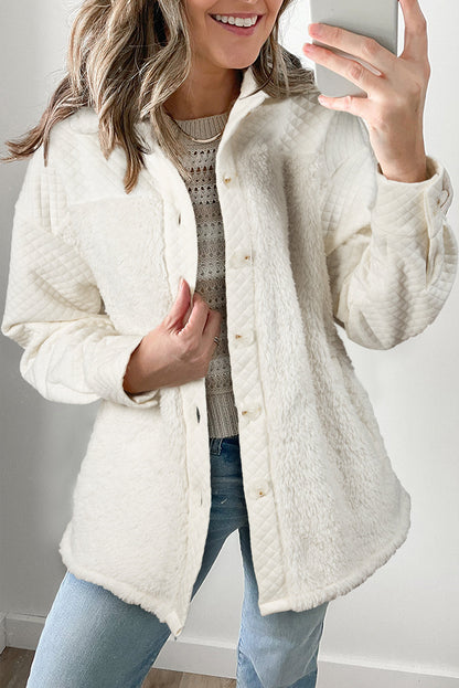 Variant image for Damen-gesteppte Shacket, Sherpa-Stoff, mit Knopfdesign-1