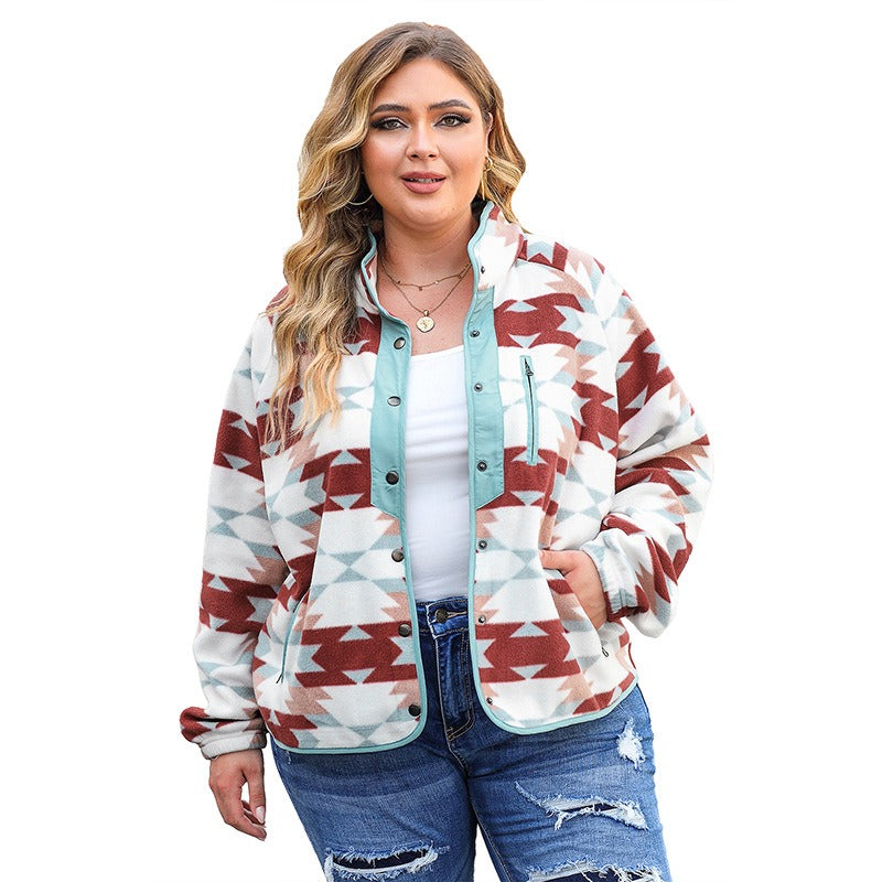 Damen-Fleecejacke, Oversized, Ethno-Stil, weich, Fleece-6