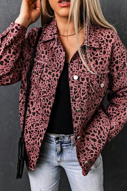 Variant image for Damen-Jeansjacke, Leopardenmuster, lässige Baumwolle-4