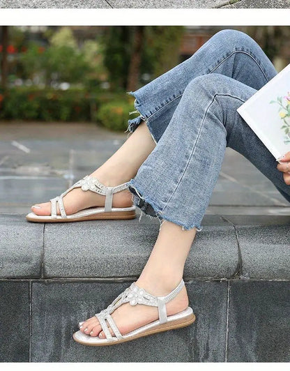 Flache Damensandalen aus Synthetikleder mit elastischem Knöchelriemen – Schwarz, bequemes und schickes Design 4