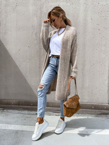 Beige Damen Mantel Oversize Gestrickt Weicher Faser-2
