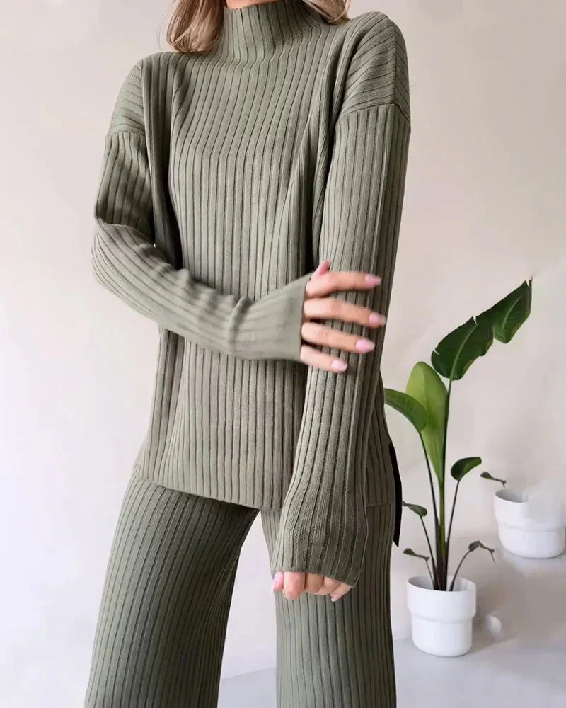 Damen-zweiteiliges Hauskleid, weicher Stoff, lässige Passform-5
