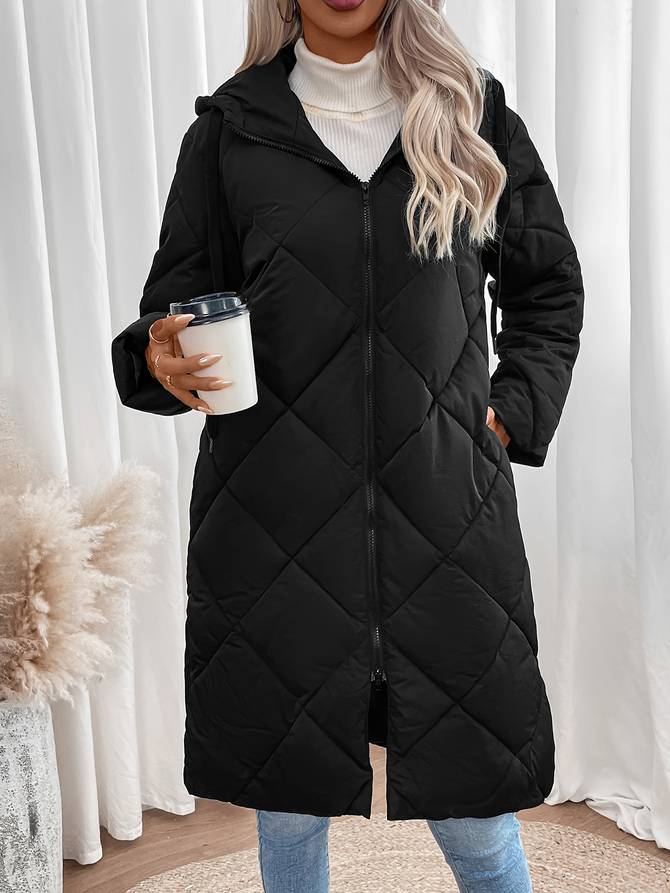 Langer Wintermantel Damen Elegant Polyester Wasserbeständig Winddicht-1