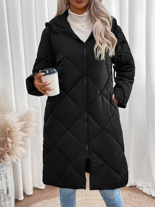 Langer Wintermantel Damen Elegant Polyester Wasserbeständig Winddicht-1