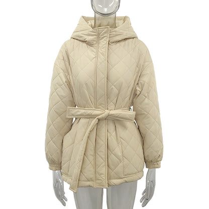 Damenjacke mit Gürtel Dicke Baumwolle Eleganter Stil-1