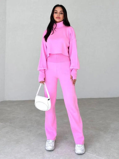 Damen-Rollkragen, Ensemble, kuschelige Hose und Top, weiche Mischung-4
