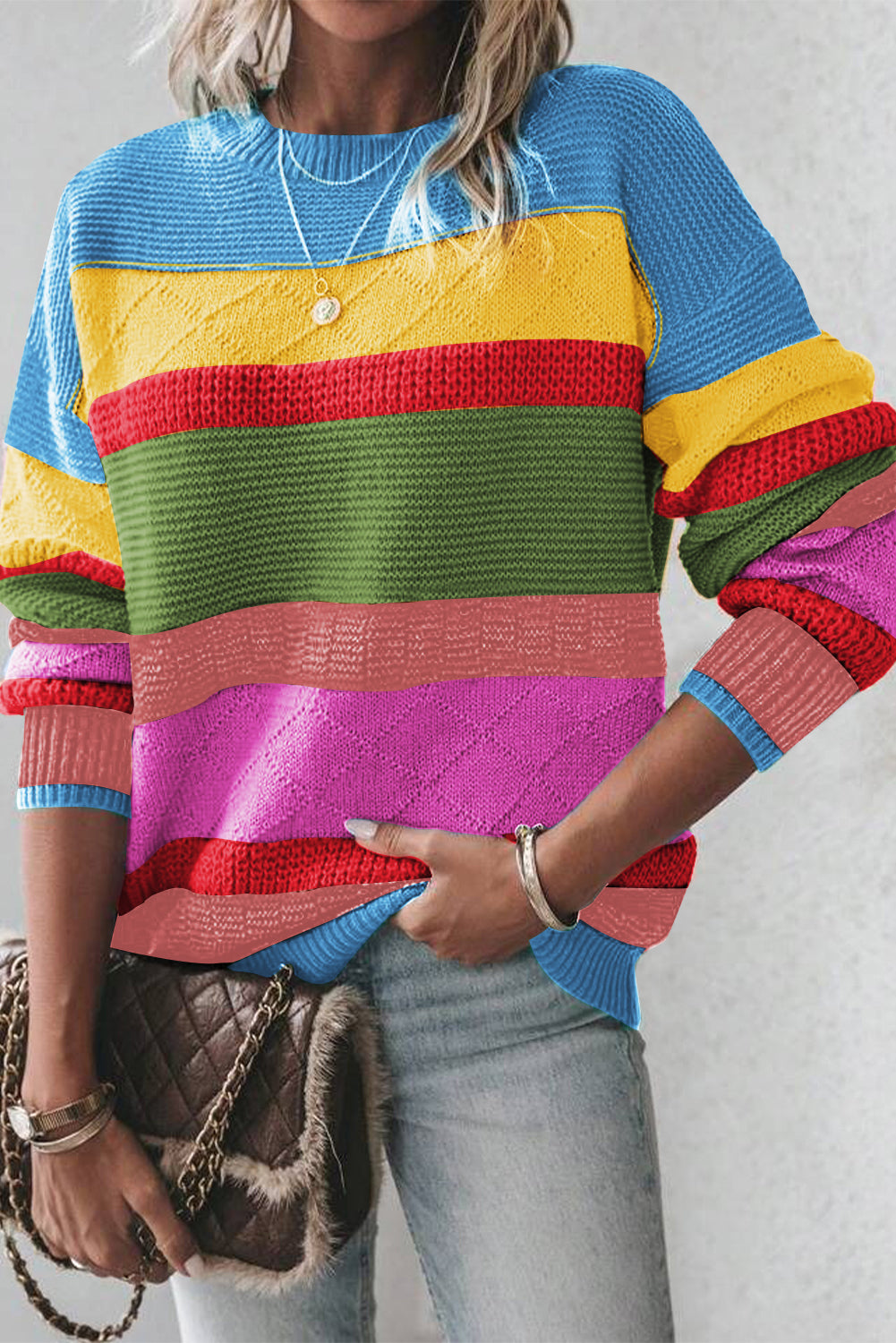 Damen-Strickpullover, lockere Passform mit abgerundeten Schultern und gemischter Konsistenz 6