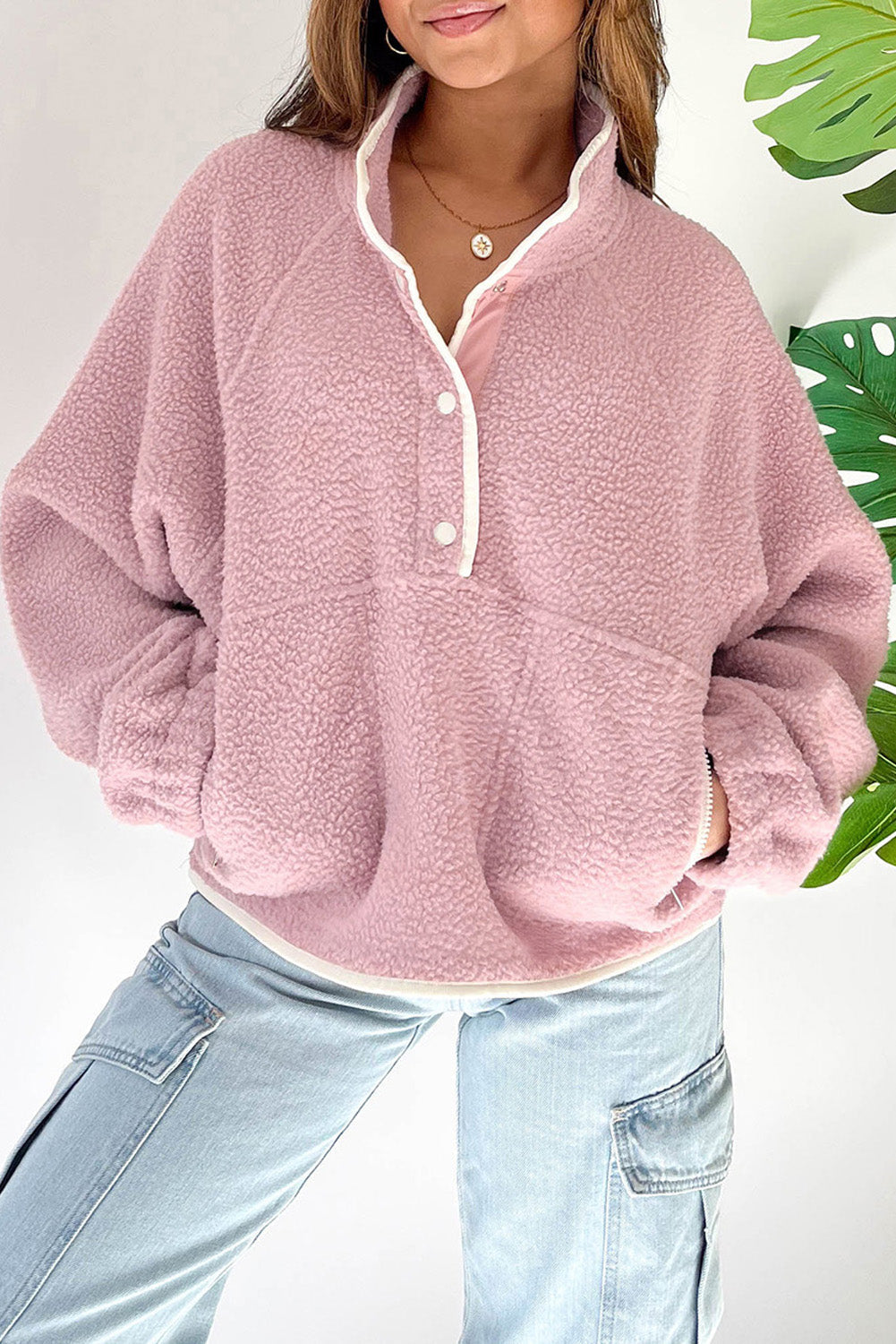 Variant image for Damen-Pullover, Pullover, Plüsch, mit Kragen und Reißverschlusstasche-1