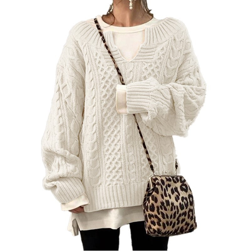 Variant image for Damen-Strickpullover, oversized V-Ausschnitt, Zopfmuster, weiche Acrylmischung-43