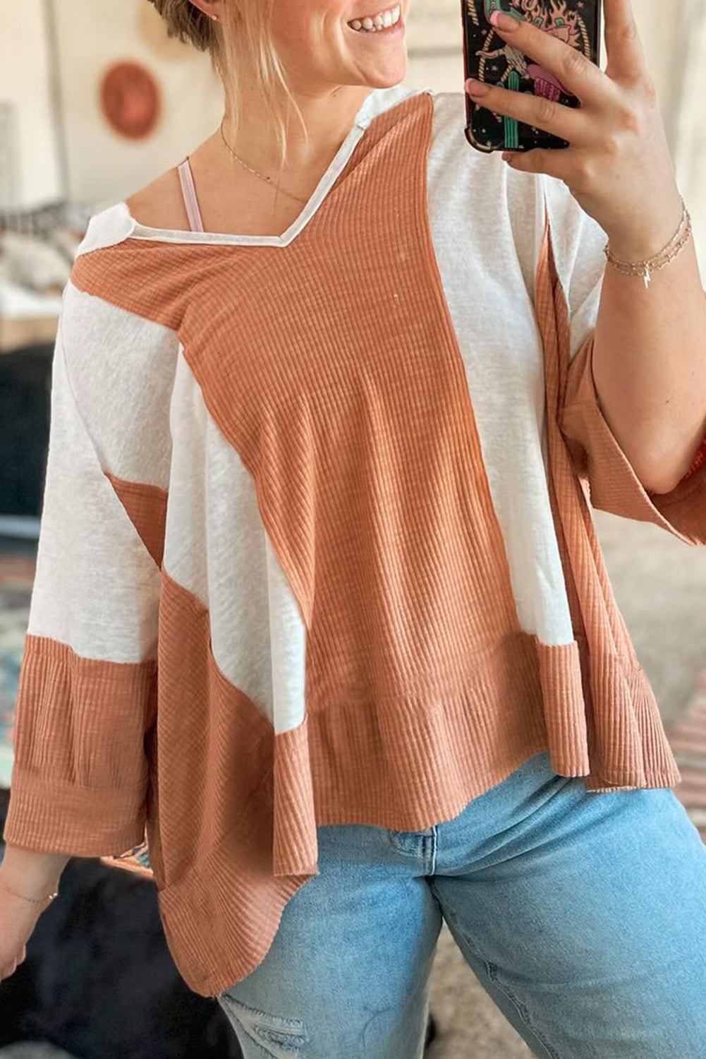 Variant image for Damen-Top, Struktur mit, 3/4-Ärmel, aus Polyester-1
