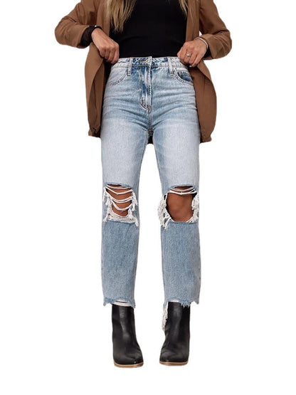 Damen-Hose, hohe Taille, gerader Schnitt, Baumwolle-5