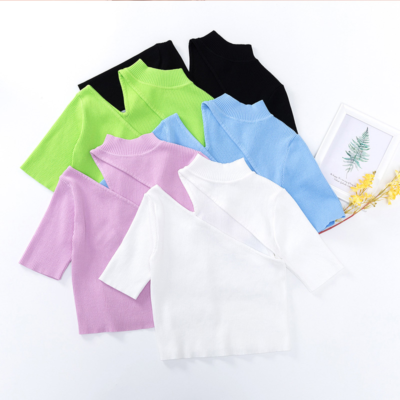 Damen-T-Shirt, kurzärmelig, gestreift, aus Polyester-Acryl-5