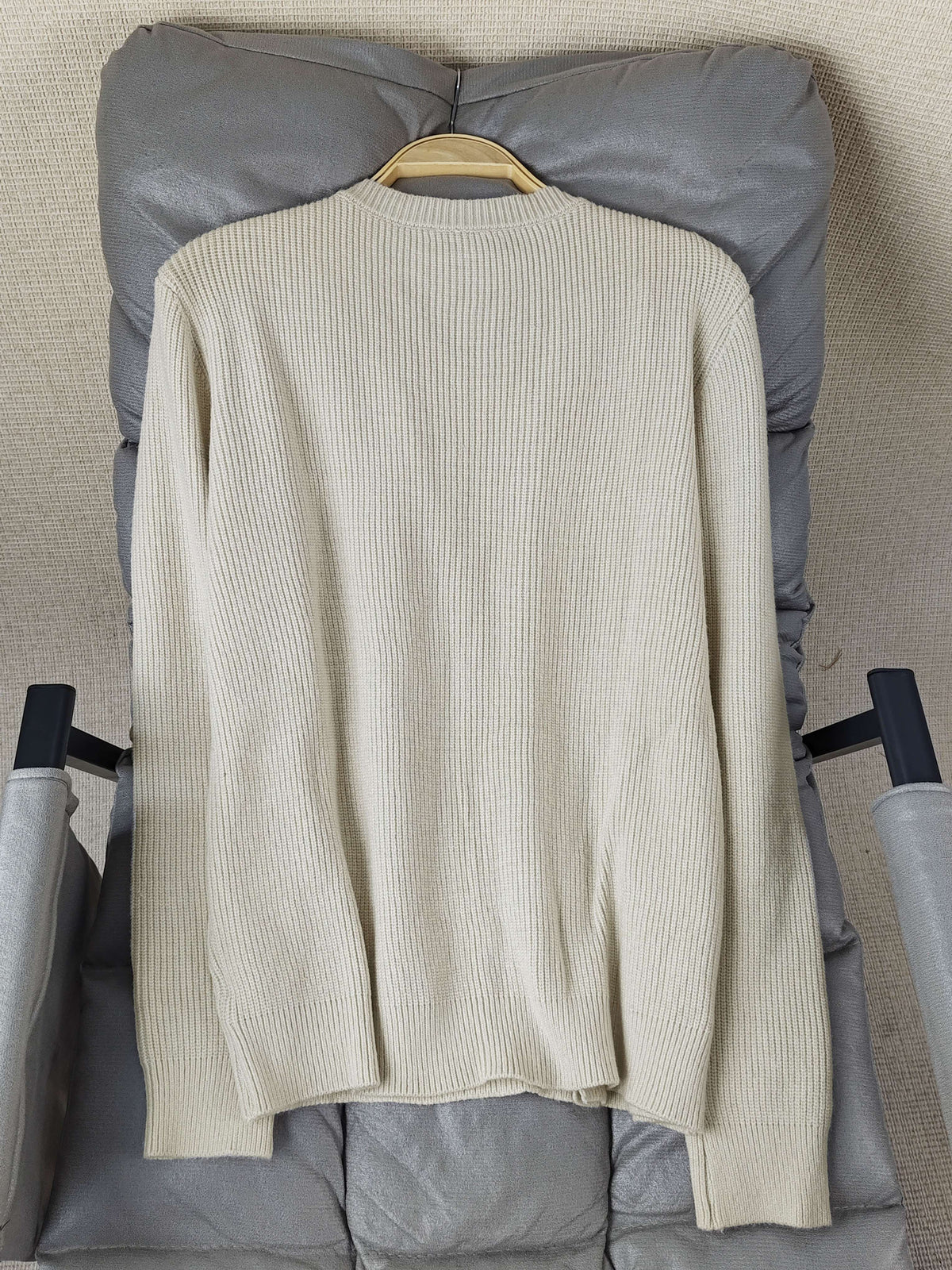 Damen-Strickjacke, klassisch, Knopfdesign, Rippstrick, Material-3