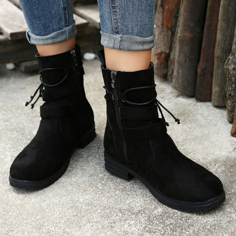 Damen-Lederstiefel mit Schnalle und Reißverschluss – Casual-Stiefel für Alltag und Wochenende, Schafthöhe 30 cm 4