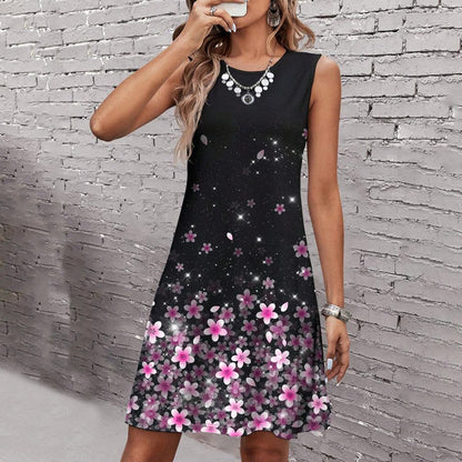 Damen-Midikleid, geblümter Druck, ärmelloses luftiges Design-1