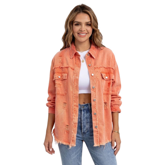 Damen-Oversize-Denimjacke, zerrissen, hochwertiger Denim