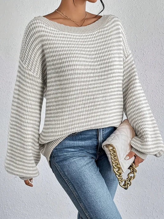 Damen-Strickpullover, mit maritimem Kragen und Weiten Ärmel, aus leichtem Acryl-1