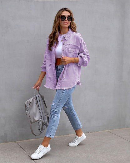 Lässige Damen-Hemdjacke mit Ripped-Design aus weichem Materialmix – Perfekt für Alltag und Fest 3
