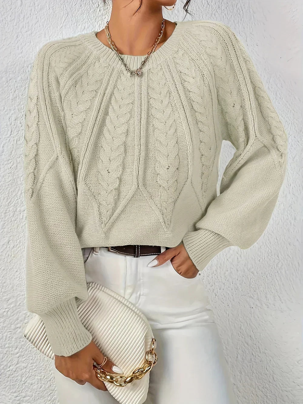 Damen-Zopf-Strickpullover, casual Acryl, elegant-2