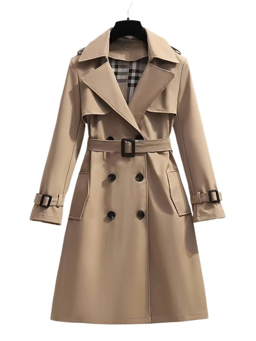 Damen-Trenchcoat, doppelreihige Knopfleiste mit Gürtel, Polyester-1