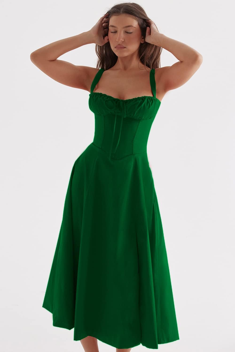 Damen-Midikleid, Spaghettiträger, hochwertiger Stoff-3