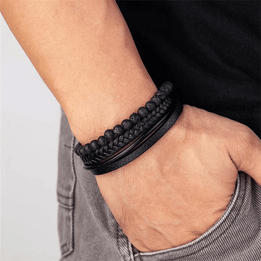 Minimalistisches Hämatit-Armband für Herren aus geflochtenem Leder und Legierung – elegantes und schlichtes Design 1