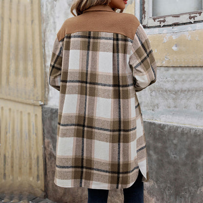 Langer Wintermantel Damen aus weichem Stoff mit Brusttaschen und Knopfverschluss-2