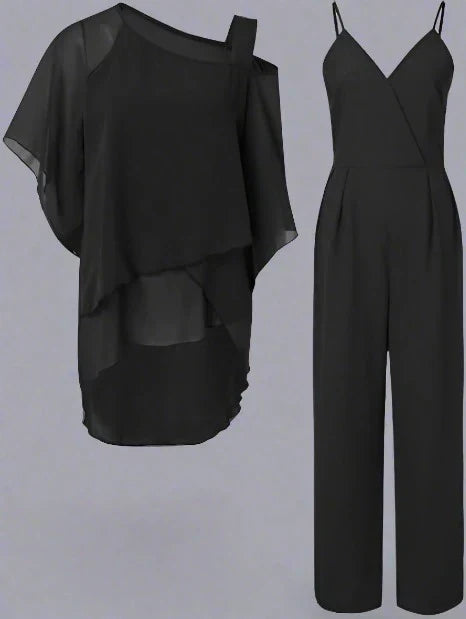 Damen-Chiffon-Set, Überwurf-Top, Jumpsuit-2