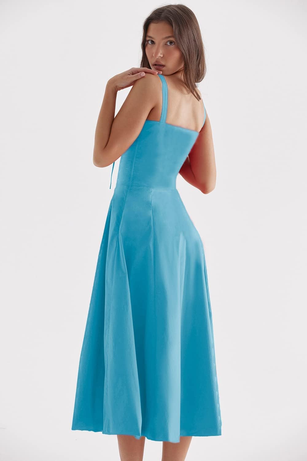 Damen-Midikleid, Spaghettiträger, hochwertiger Stoff-6
