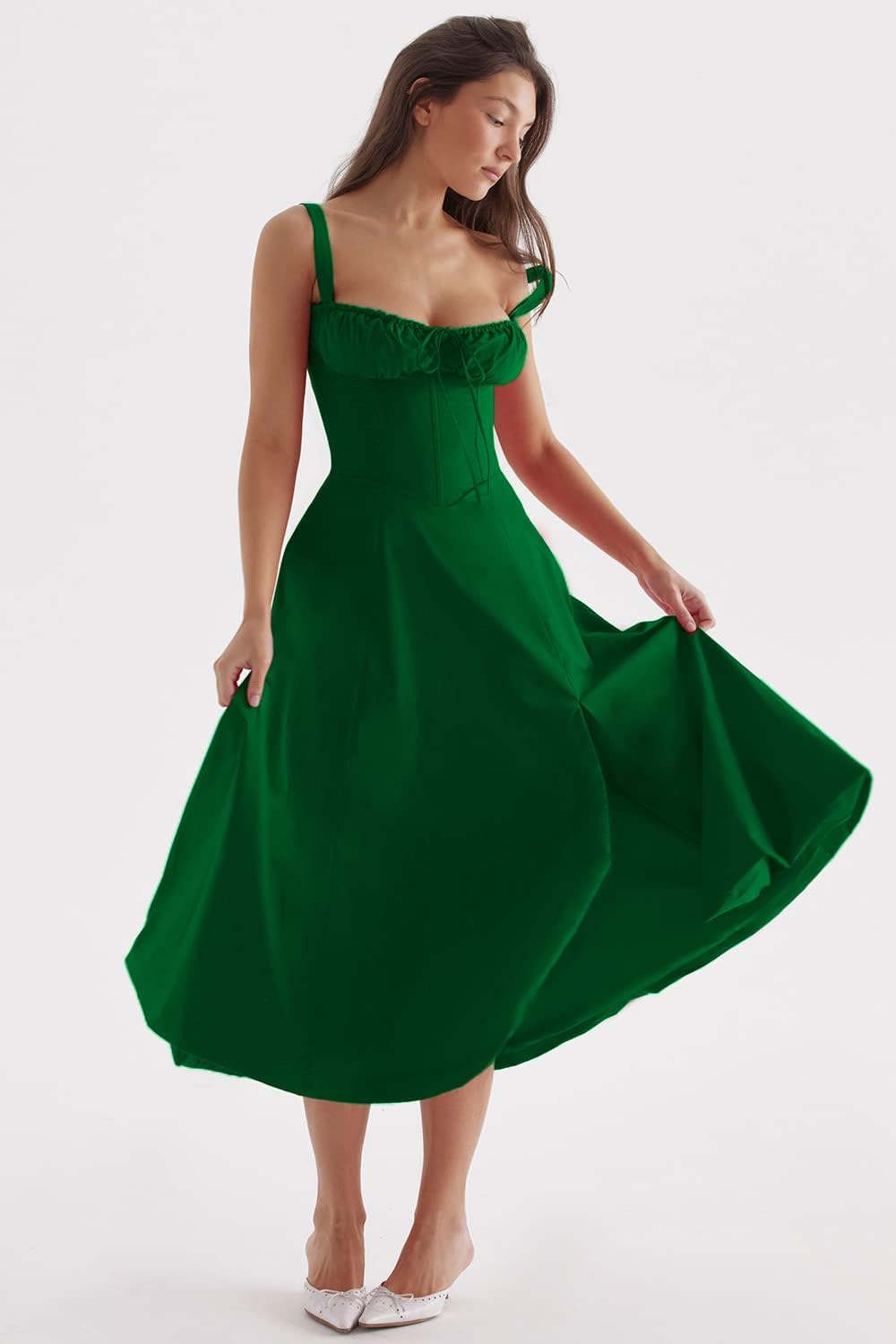 Damen-Midikleid, Spaghettiträger, hochwertiger Stoff-4