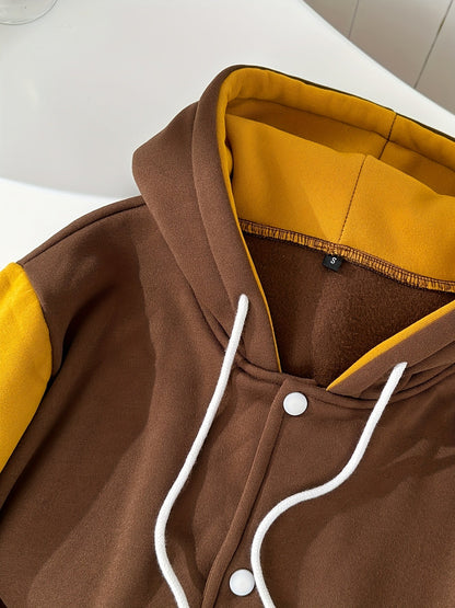 2-teiliger Jogginganzug für Damen mit gefütterter Kapuzenjacke und passender Jogginghose – trendiges Colorblocking-Design in Khaki 5