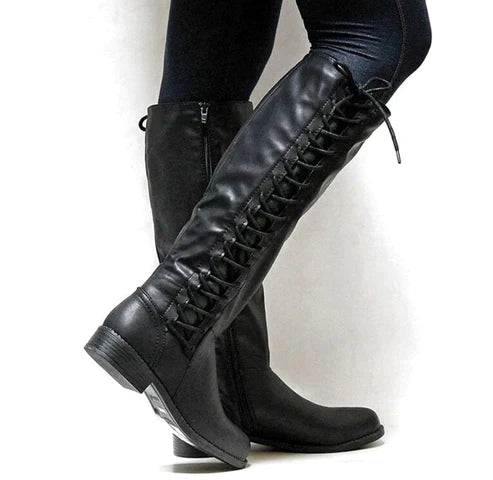 Damen-Lange Stiefel, Schnürung, isoliert, hochwertiger Stoff-1
