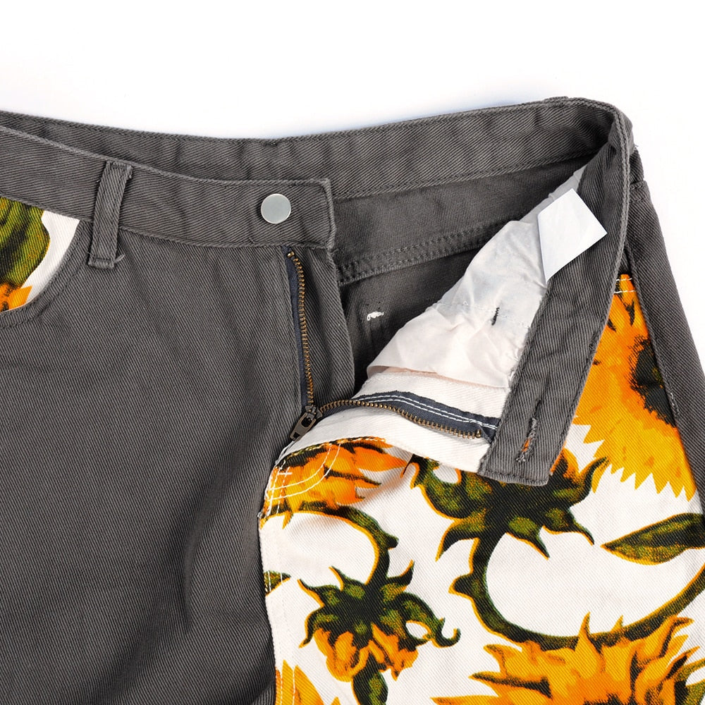 Damenjeans Hohe Taille Gerade Geblümte Baumwolle und Polyester-6