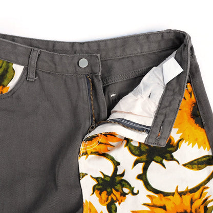 Damenjeans Hohe Taille Gerade Geblümte Baumwolle und Polyester-6