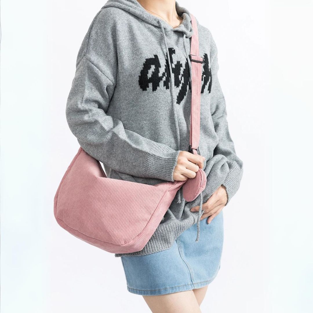 Damen Schultertasche Modernes Design Kordstoff Verstellbare Schulterriemen-2