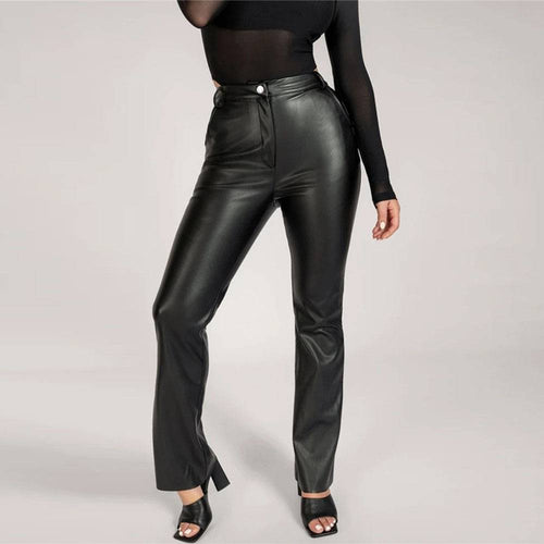 Damen-Hose, hohe Taille, PU-Leder, elegantes Design-1